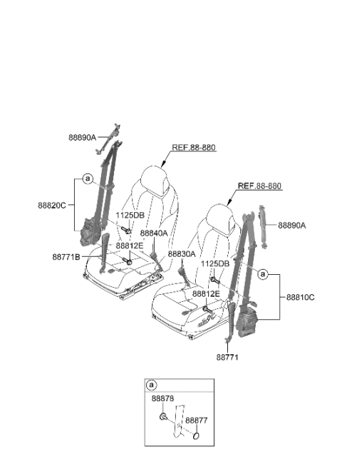 2022 Hyundai Genesis GV70 BUCKLE ASSY-FR S/BELT,LH Diagram for 88830-AR000-OCW