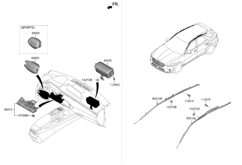 2022 Hyundai Genesis GV70 CURTAIN AIR BAG MODULE,RH Diagram for 80420-AR000