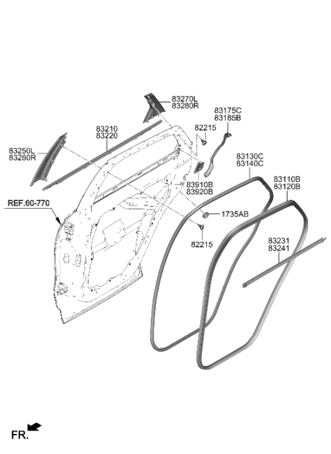 2022 Hyundai Genesis GV70 Rear Door Moulding Diagram
