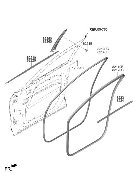 2022 Hyundai Genesis GV70 Front Door Moulding Diagram