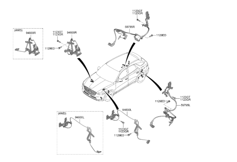 2023 Hyundai Genesis GV70 SENSOR ASSY-WHEEL SPEED,LH Diagram for 58930-AR600