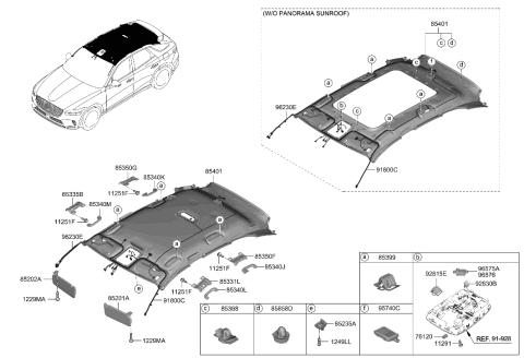 2022 Hyundai Genesis GV70 Sunvisor & Head Lining Diagram