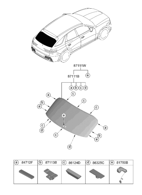 2022 Hyundai Genesis GV70 Rear Window Glass & Moulding Diagram