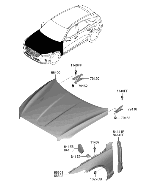 2023 Hyundai Genesis GV70 Fender & Hood Panel Diagram