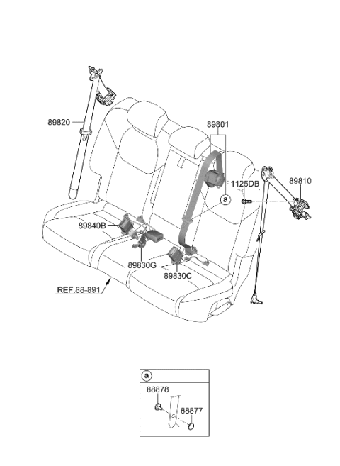 2023 Hyundai Genesis GV70 S/BELT ASSY-RR, CTR Diagram for 89850-AR500-VNB