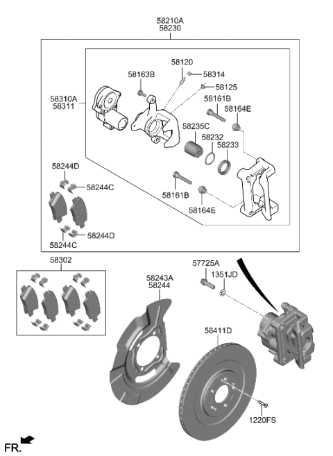 2022 Hyundai Genesis GV70 Rear Wheel Brake Diagram