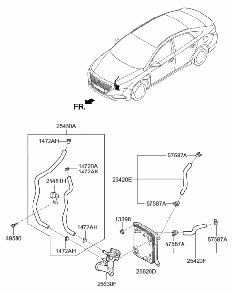 2021 Hyundai Elantra Hose & Clamp Assembly Diagram for 25450-E6500