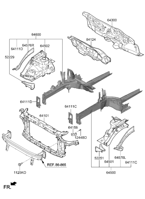 2017 Hyundai Sonata Hybrid Bracket-Front Fender,LH Diagram for 64537-E6500