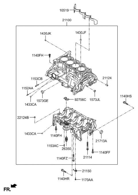 2017 Hyundai Sonata Hybrid Block Assembly-Cylinder Diagram for 3D163-2EU01