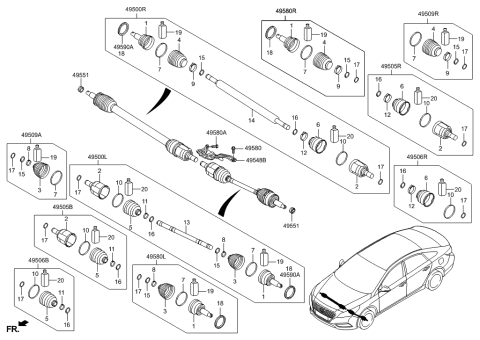 2017 Hyundai Sonata Hybrid Joint & Boot Kit-Front Axle Wheel Diagram for 49580-E6050