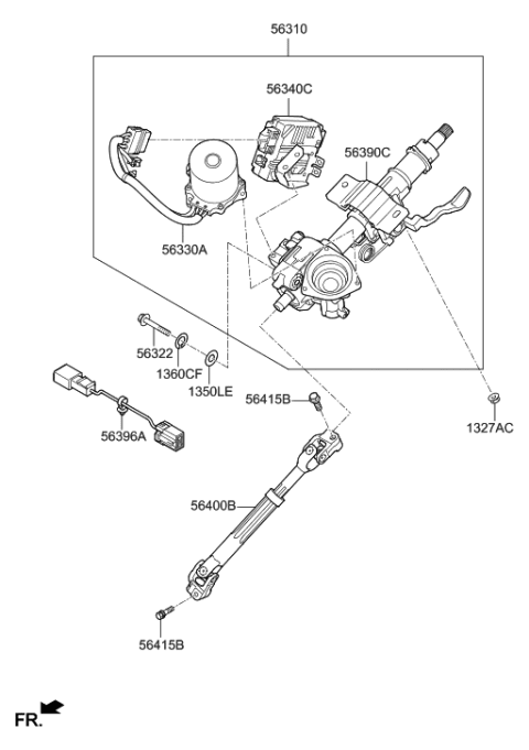 2016 Hyundai Sonata Hybrid Steering Column & Shaft Diagram