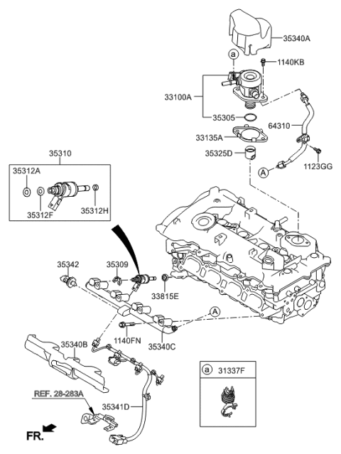 2016 Hyundai Sonata Hybrid Throttle Body & Injector Diagram
