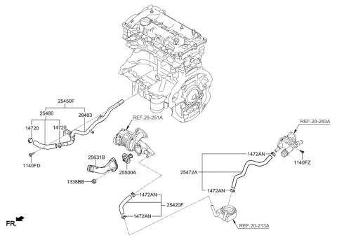 2017 Hyundai Sonata Hybrid Thermostat Assembly Diagram for 25500-2E272