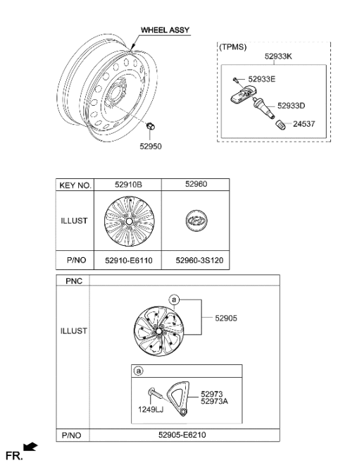 2017 Hyundai Sonata Hybrid Alloy Wheel Rim Diagram for 52910-E6110