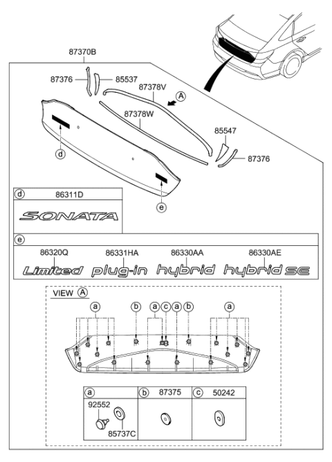 2017 Hyundai Sonata Hybrid MOULDING Assembly-Back Panel Diagram for 87370-E6200