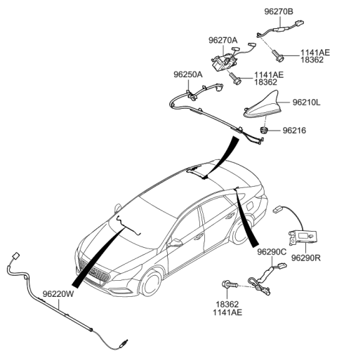 2021 Hyundai Elantra Combination Antenna Assembly Diagram for 96210-E6500-NB9