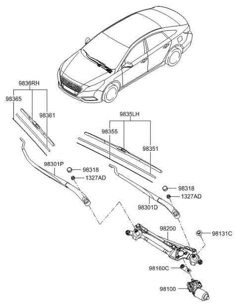 2021 Hyundai Elantra Windshield Wiper Motor Assembly Diagram for 98110-C1000