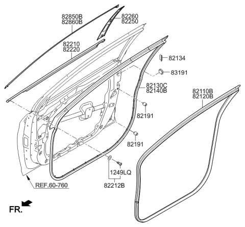 2017 Hyundai Sonata Hybrid Front Door Moulding Diagram