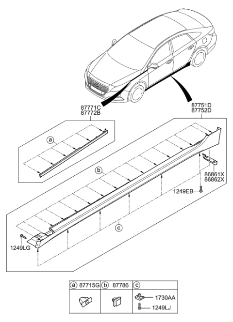 2017 Hyundai Sonata Hybrid Body Side Moulding Diagram