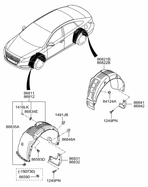 2016 Hyundai Sonata Hybrid Rear Wheel Mud Guard Assembly, Left Diagram for 86841-E6000