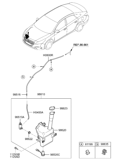 2021 Hyundai Elantra Windshield Washer Reservoir Assembly Diagram for 98620-E6000