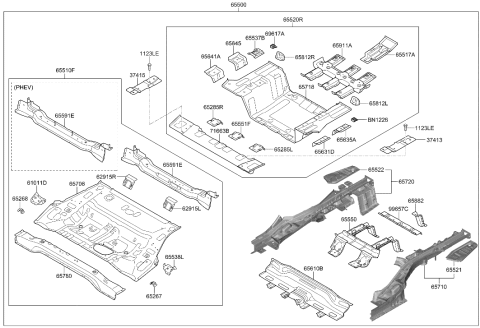 2016 Hyundai Sonata Hybrid Panel Complete-Rear Floor Diagram for 65500-E6100