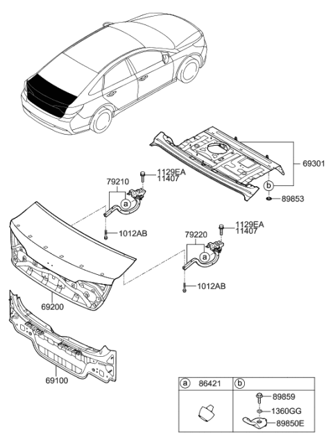2016 Hyundai Sonata Hybrid Back Panel & Trunk Lid Diagram