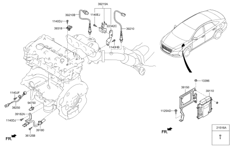 2016 Hyundai Sonata Hybrid Engine Control Module Unit Diagram for 39161-2EEB1