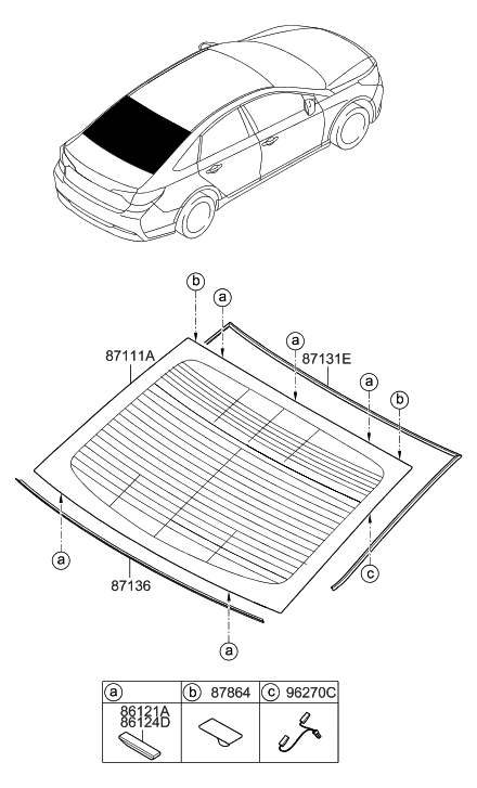 2017 Hyundai Sonata Hybrid Moulding-Rear Window,Lower Diagram for 87136-C1000