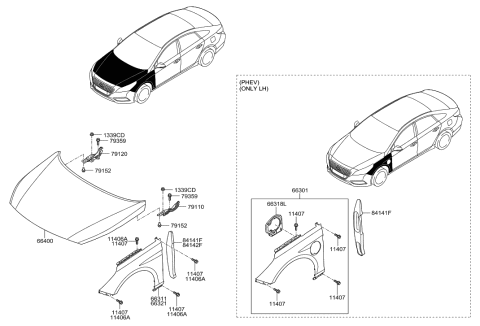 2016 Hyundai Sonata Hybrid Panel Assembly-Hood Diagram for 66400-C1000