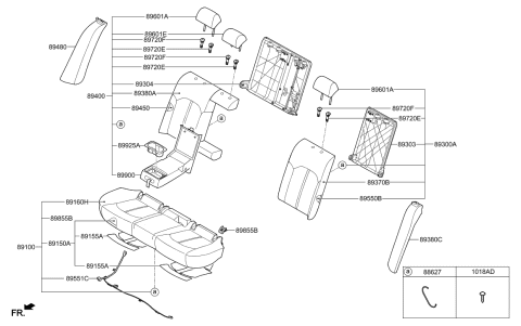 2016 Hyundai Sonata Hybrid Rear Seat Cushion Covering Assembly Diagram for 89160-E6010-SLS