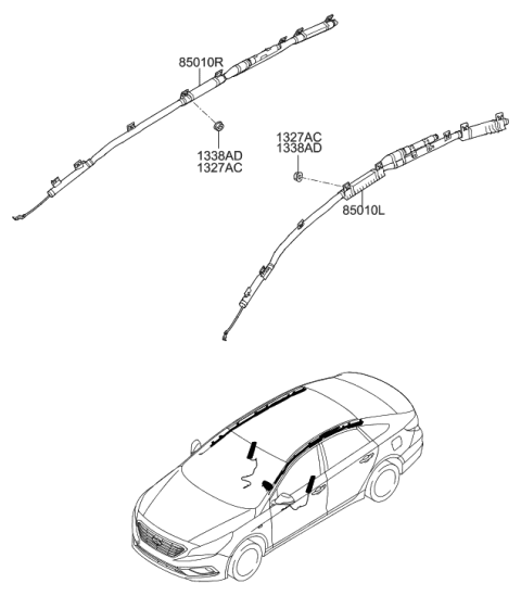 2017 Hyundai Sonata Hybrid Curtain Air Bag Module,RH Diagram for 85020-C1000