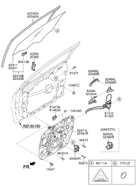 2017 Hyundai Sonata Hybrid Front Door Window Regulator & Glass Diagram