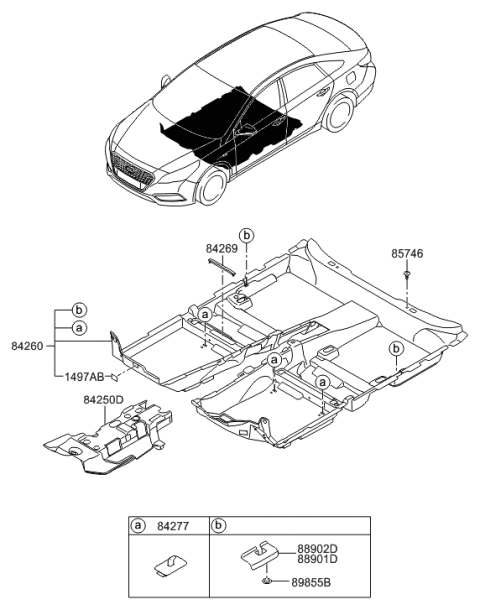 2016 Hyundai Sonata Hybrid Carpet Assembly-Floor Diagram for 84260-E6500-TRY