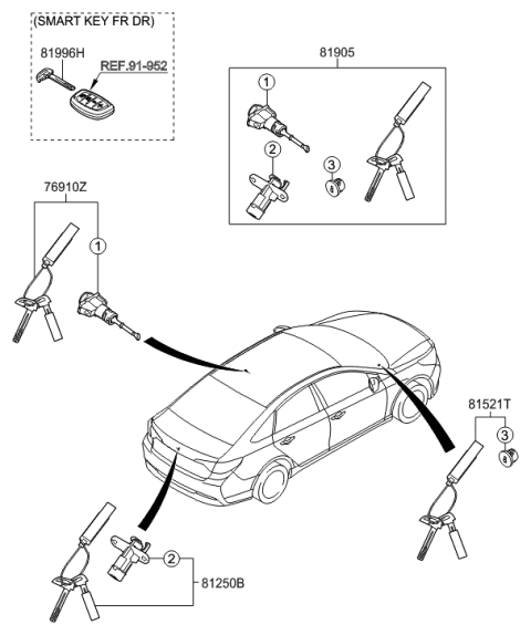 2017 Hyundai Sonata Hybrid Key & Cylinder Set Diagram