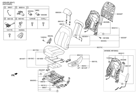 2016 Hyundai Sonata Hybrid Front Passenge Side Seat Cushion Covering Diagram for 88160-C1440-SLG