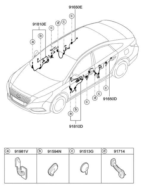 2017 Hyundai Sonata Hybrid Wiring Assembly-Front Door(Passenger) Diagram for 91610-E6010