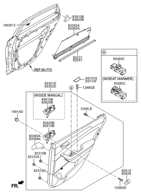 2021 Hyundai Elantra Power Window Switch Assembly, Rear Diagram for 93580-C1100