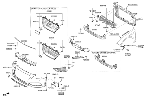 2021 Hyundai Elantra Front Bumper Cover Diagram for 86511-E6000