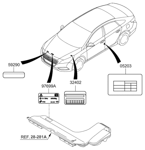 2021 Hyundai Elantra Label-Tire Pressure Diagram for 05203-E6500