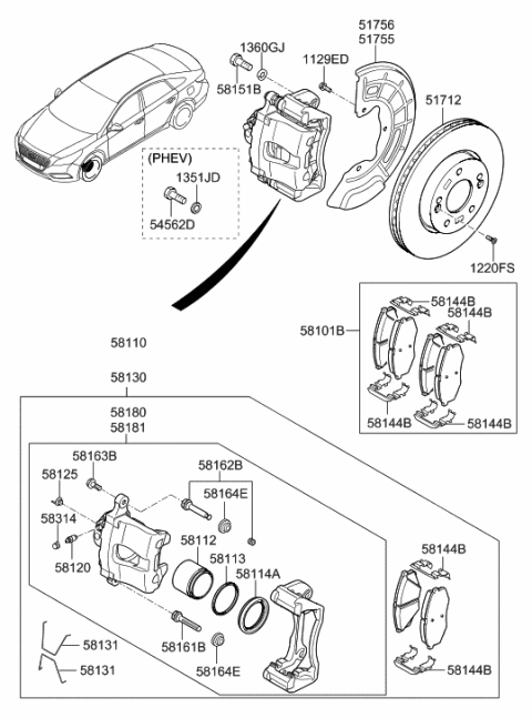 2017 Hyundai Sonata Hybrid Piston-Front Disc Brake Diagram for 58112-3R600