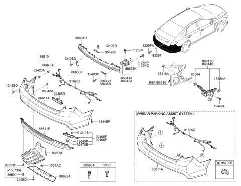 2017 Hyundai Sonata Hybrid Rear Bumper Cover Diagram for 86611-E6000