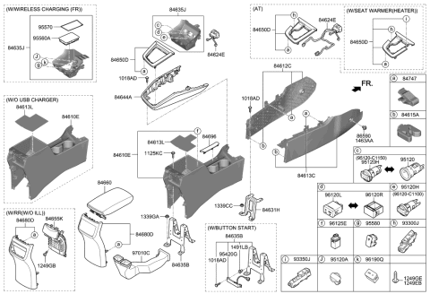 2020 Hyundai Elantra Console Armrest Assembly Diagram for 84660-F2110-TE8