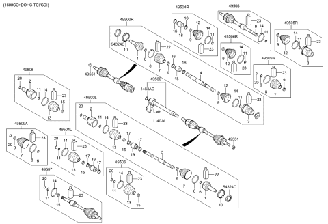 2020 Hyundai Elantra Bearing Bracket & Shaft Assembly Diagram for 49560-M6700