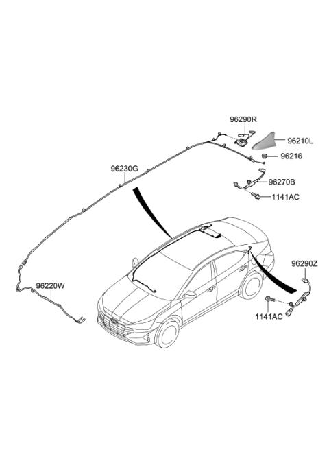 2019 Hyundai Elantra Combination Antenna Assembly Diagram for 96210-F2500-PR2