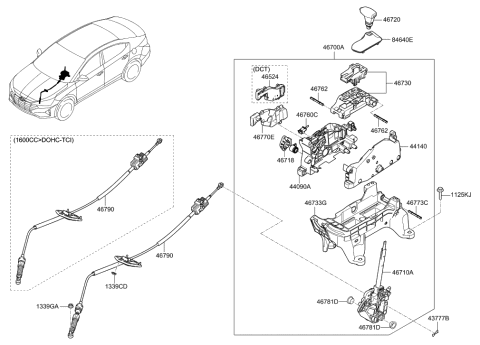 2020 Hyundai Elantra Automatic Transmission Lever Cable Assembly Diagram for 46790-F2600