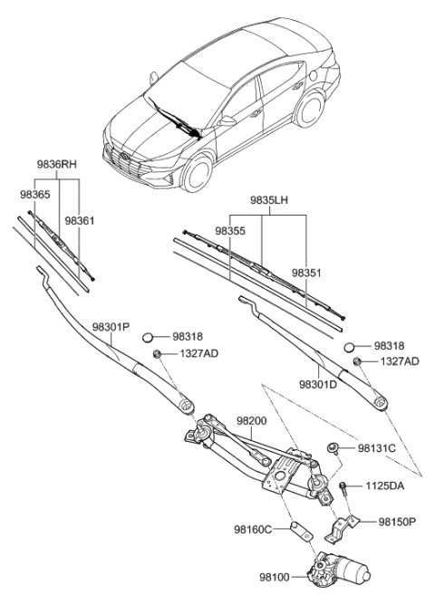 2020 Hyundai Elantra Korean made Windshield Wiper Diagram