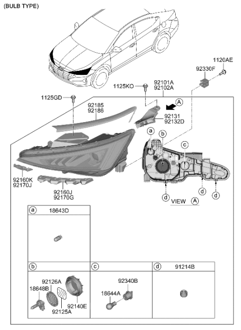 2020 Hyundai Elantra Headlamp Assembly, Right Diagram for 92102-F2740