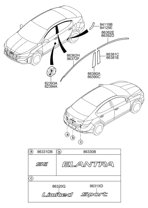 2020 Hyundai Elantra Special Edition Emblem Diagram for 86331-F2AA0