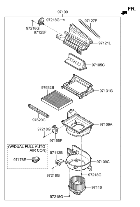 2020 Hyundai Elantra Blower Unit Diagram for 97100-F2000